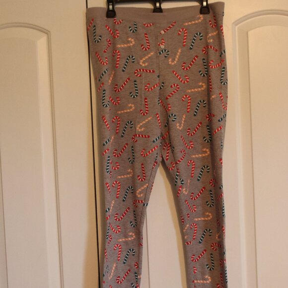 Old Navy Grey Waffle Knit Thermal Leggings PJ Pants Candy Canes Size XL Lounge - Picture 1 of 13